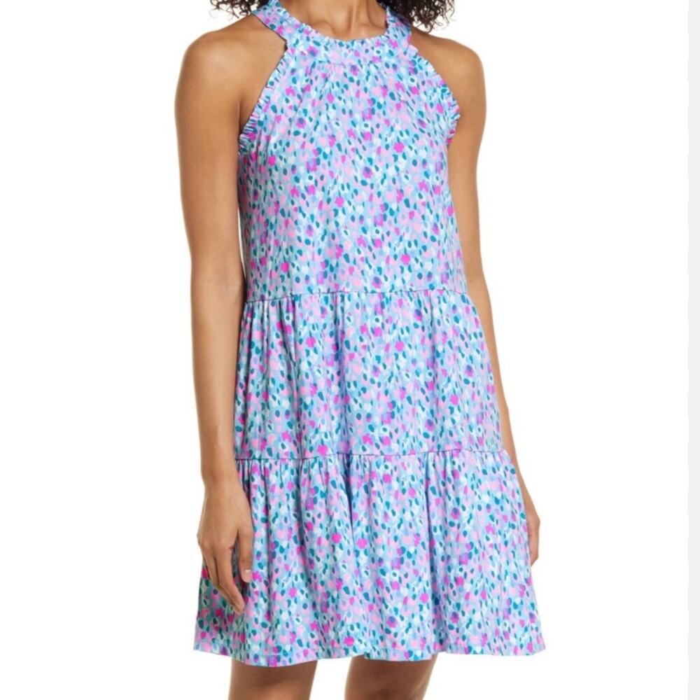 Lilly Pulitzer Light Blue Halter Floral Tiered Mini Dress